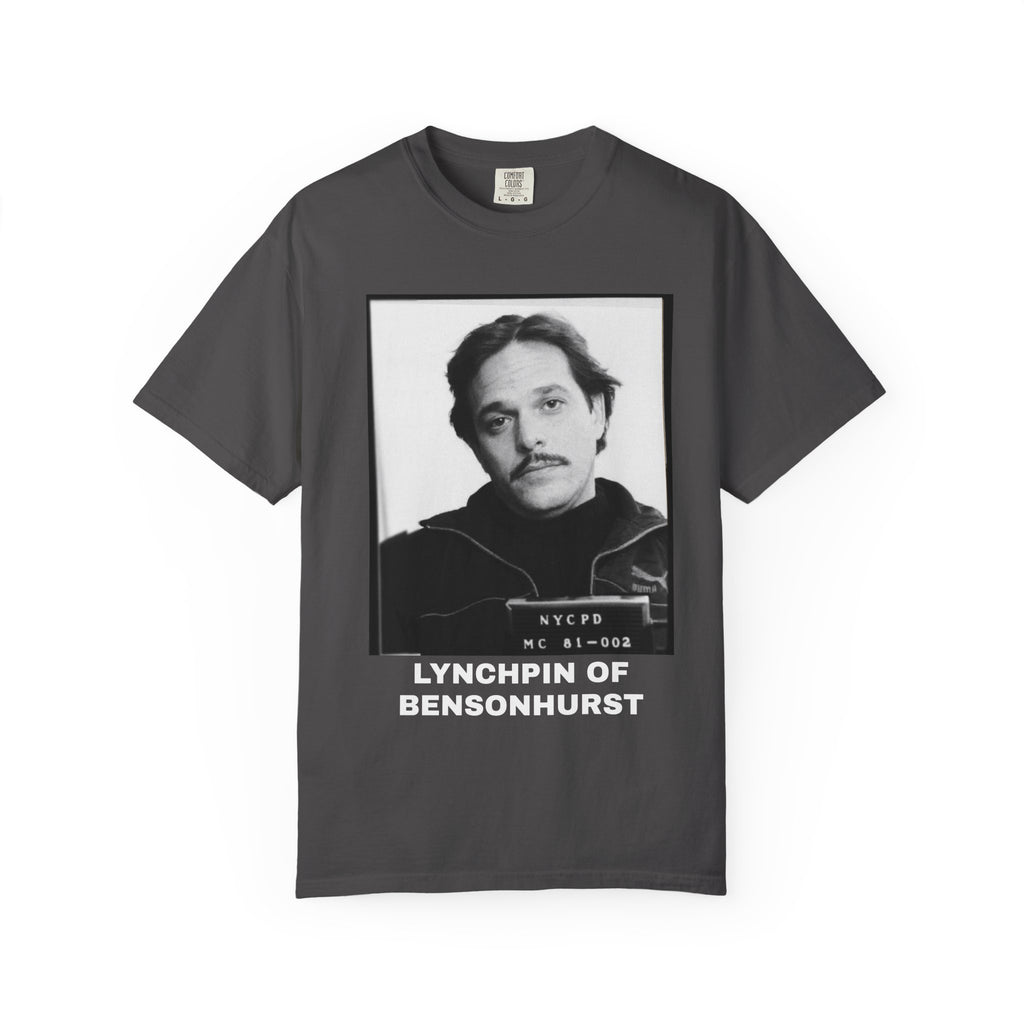 MUG SHOT Vintage Mugshot Photo T-Shirt — "Lynchpin of Bensonhurst" Graphic Tee