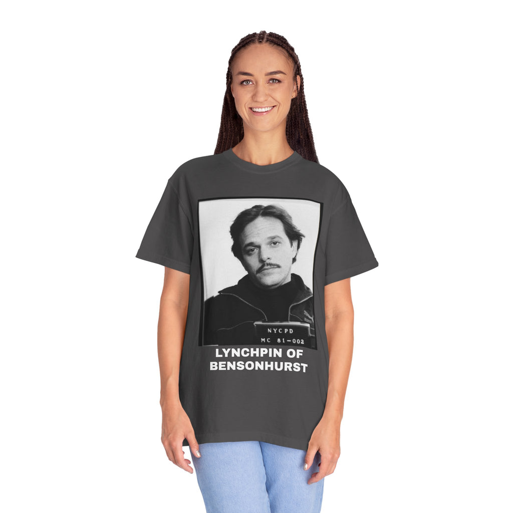 MUG SHOT Vintage Mugshot Photo T-Shirt — "Lynchpin of Bensonhurst" Graphic Tee