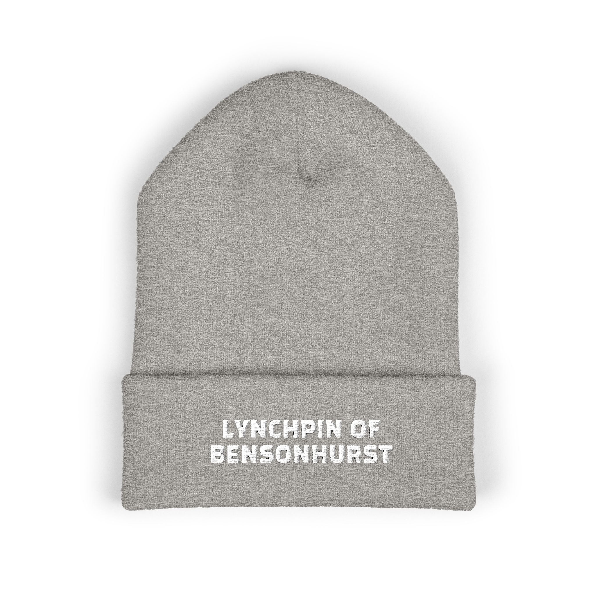 Embroidered "Lynchpin of Bensonhurst" Cuffed Beanie — Cozy Yellow Knit Hat