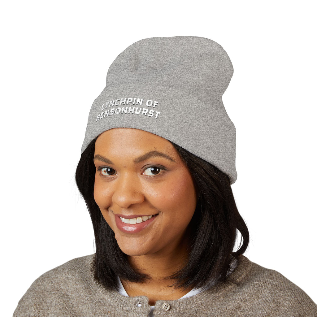 Embroidered "Lynchpin of Bensonhurst" Cuffed Beanie — Cozy Yellow Knit Hat