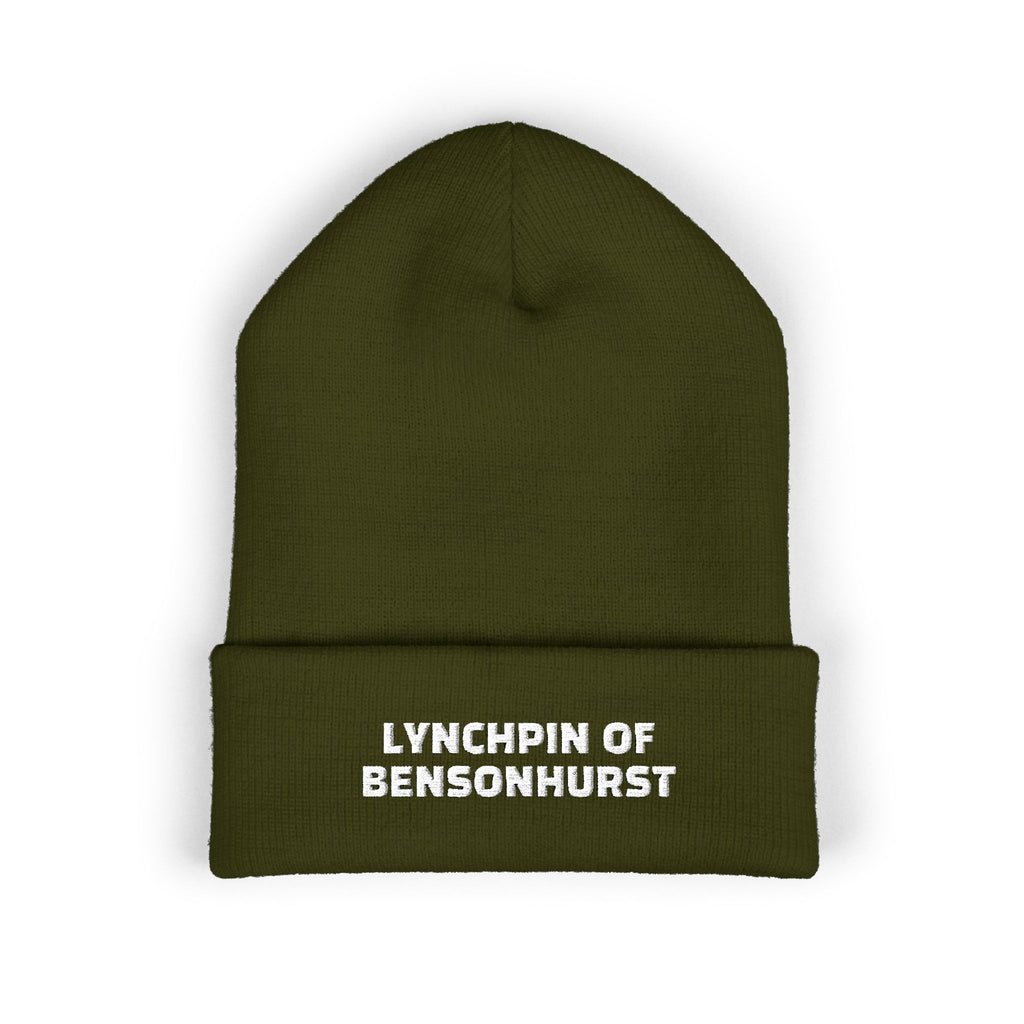 Embroidered "Lynchpin of Bensonhurst" Cuffed Beanie — Cozy Yellow Knit Hat
