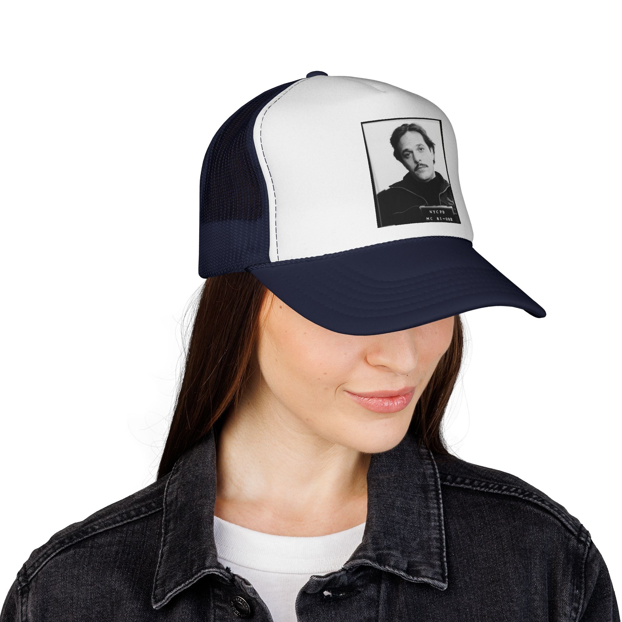 Vintage Portrait Trucker Cap — Nostalgic Monochrome Photo Design