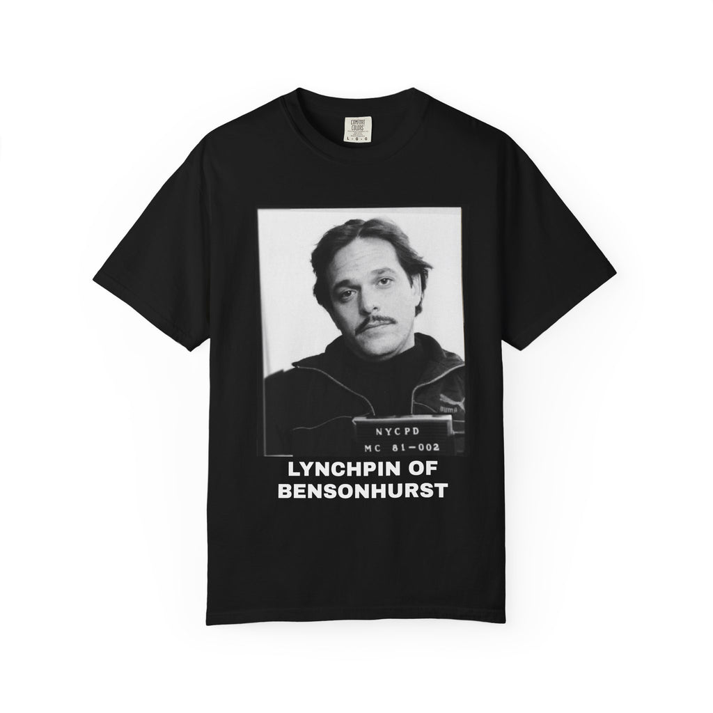 MUG SHOT Vintage Mugshot Photo T-Shirt — "Lynchpin of Bensonhurst" Graphic Tee